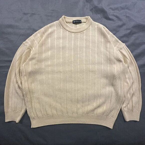 St Michael Other - Vintage 80s St Michael Cable Knit Sweater Mens 46 Yellow Made in UK Herringbone